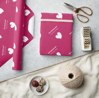 Hearty Hearts White and Bold Pink Custom Text- Wrapping Paper