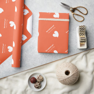 Hearty Hearts White and Sunset Orange Custom Text- Wrapping Paper
