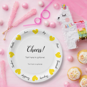 Hearty Hearts Yellow - Custom Text Center Paper Plates