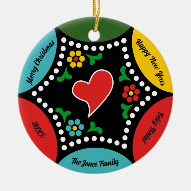 Hearty Portuguese Christmas Party and Gifts Ceramic Ornament (Front)