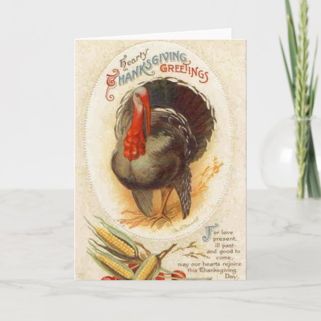 Hearty Thanksgiving Greeting Vintage Greeting Card (Front)