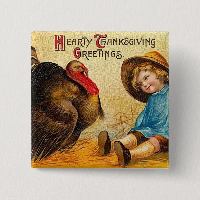 Hearty Thanksgiving Greetings Button (Front)