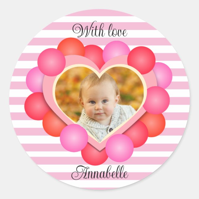 Hearty Valentine Photo Frame  Classic Round Sticke Classic Round Sticker (Front)