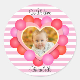 Hearty Valentine Photo Frame Classic Round Sticke Classic Round Sticker