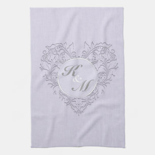 HeartyChic Lavender linen Damask heart Kitchen Towel