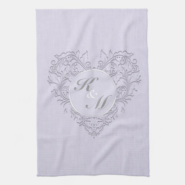 HeartyChic Lavender linen Damask heart Kitchen Towel (Vertical)
