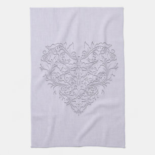 HeartyChic Lavender linen Damask heart Towel