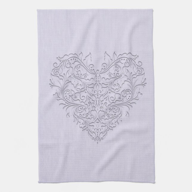 HeartyChic Lavender linen Damask heart Towel (Vertical)