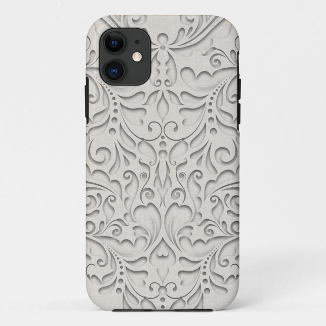 HeartyChic Natural Linen Damask Heart Case-Mate iPhone Case (Back)