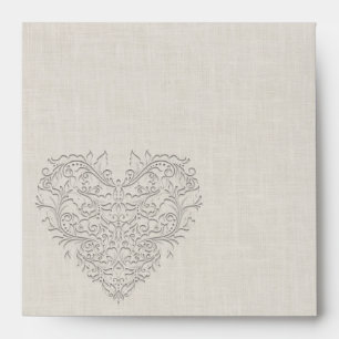 HeartyChic Natural linen Damask Heart Envelope
