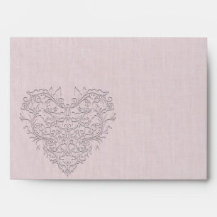 HeartyChic Pink Linen Damask Heart Envelope
