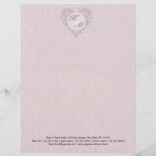 HeartyChic Pink Linen Damask Heart Letterhead