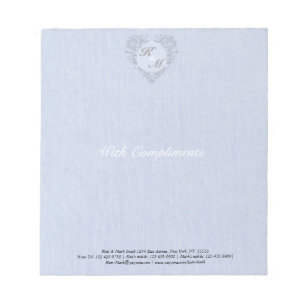 HeartyChic SkyBlue Linen Damask heart Notepad