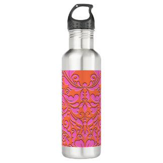 HeartyParty Orange and Pink Damask Heart Water Bottle