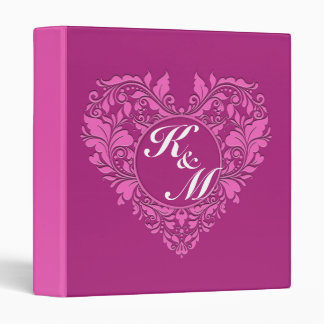 HeartyParty Pink And Cherry Damask Heart 3 Ring Binder