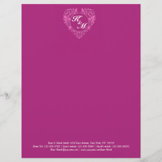 HeartyParty Pink And Cherry Damask Heart Letterhead