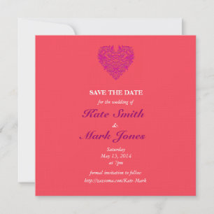 HeartyParty Raspberry and Magenta Damask Heart Save The Date