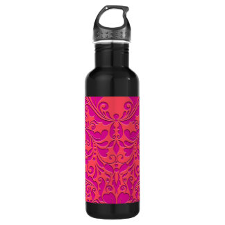 HeartyParty Raspberry and Magenta Damask Heart Water Bottle