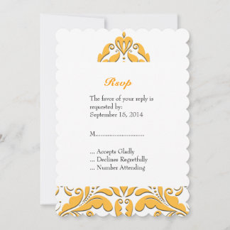HeartyParty Yellow And White Damask Heart Invitation