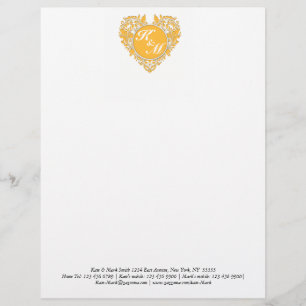 HeartyParty Yellow & White Damask Heart Letterhead