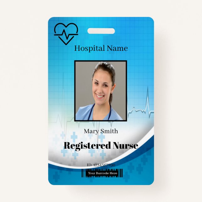 Heat Beat Cross Medical Vertical Photo ID Badge (Front)