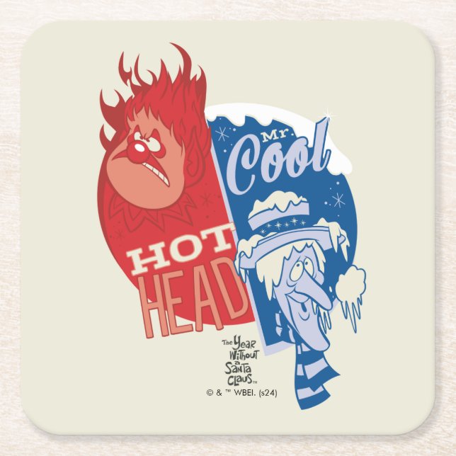 Heat Miser Hot Head & Snow Miser Mr. Cool Square Paper Coaster (Front)