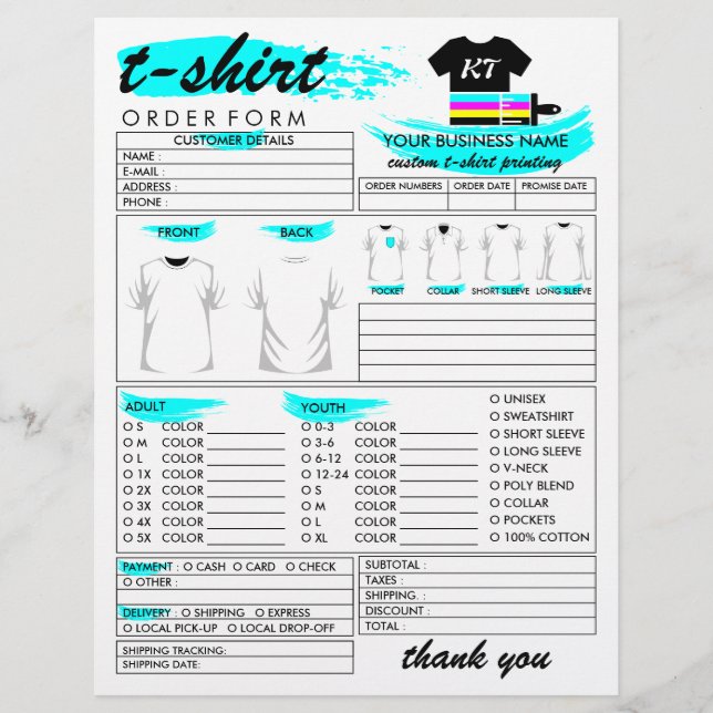 Heat Transfer Apparel T-shirt Print Order Form Flyer (Front)