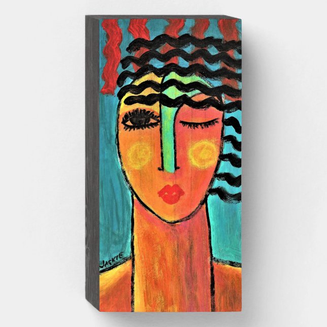 Heat Wave Abstract Portrait of a Woman Wooden Box Sign (Front Vertical)