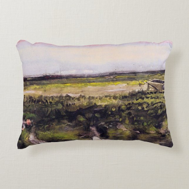 Heath with a Wheelbarrow by Vincent van Gogh Decorative Pillow (Front)