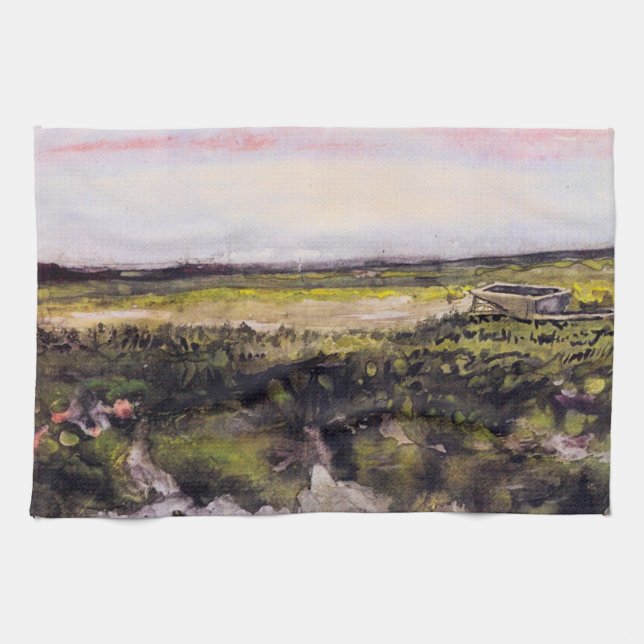 Heath with a Wheelbarrow by Vincent van Gogh Kitchen Towel (Horizontal)