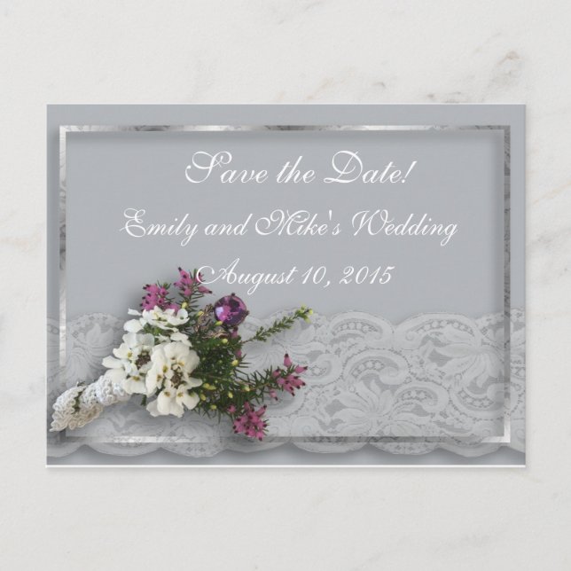 Heather and Lace Save the Date Postcard (Front)