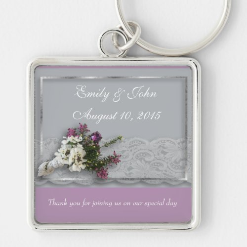 Heather and Lace wedding favor Keychain