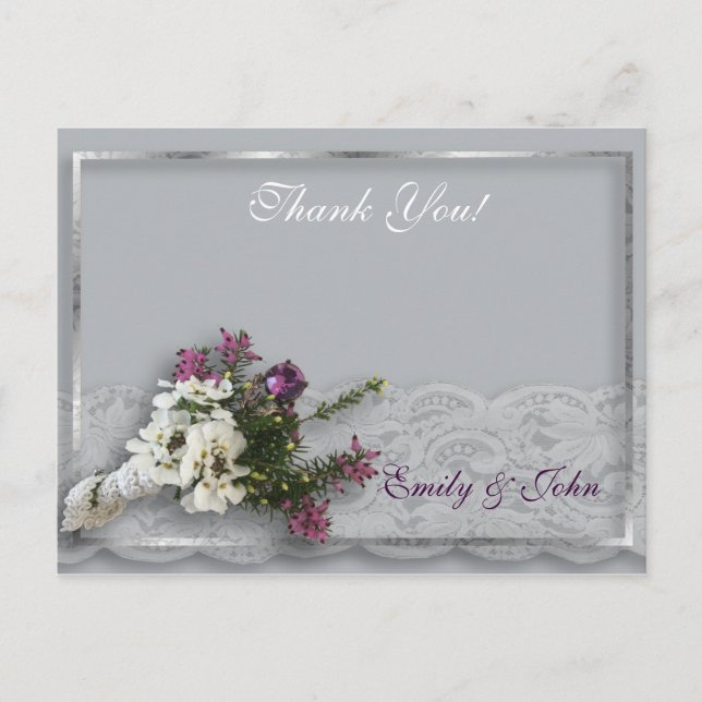 Heather and Lace Wedding Thank you Postcard (Front)