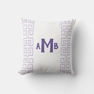Heather Chinoiserie Greek Key Stripe Monogram Throw Pillow
