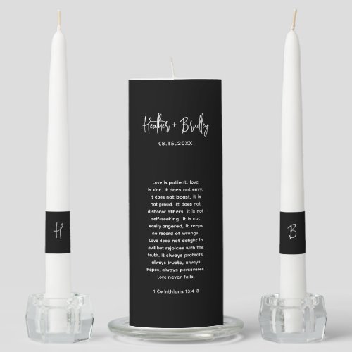 Heather Elegant Black Minimal Modern Wedding Unity Candle Set