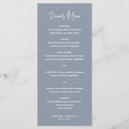 Heather Elegant Dusty Blue Minimal Modern Wedding Menu