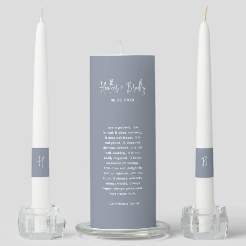 Heather Elegant Dusty Blue Minimal Modern Wedding Unity Candle Set