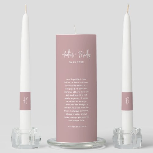 Heather Elegant Dusty Rose Minimal Modern Wedding Unity Candle Set