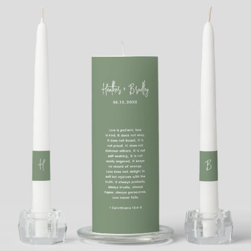 Heather Elegant Sage Green Minimal Modern Wedding Unity Candle Set