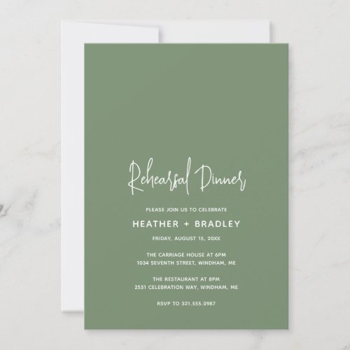 Heather Elegant Sage Green Modern Rehearsal Dinner Invitation