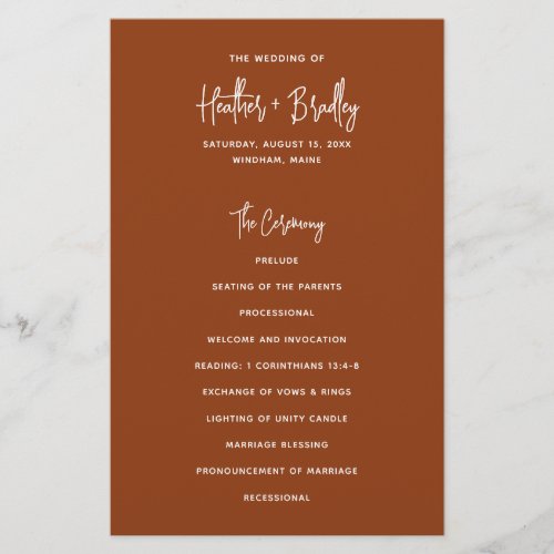 Heather Elegant Terracotta Modern Wedding Program