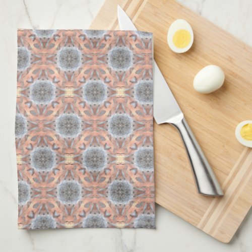 Heather Gray Abstract Flower Peach Lattice Fractal Kitchen Towel