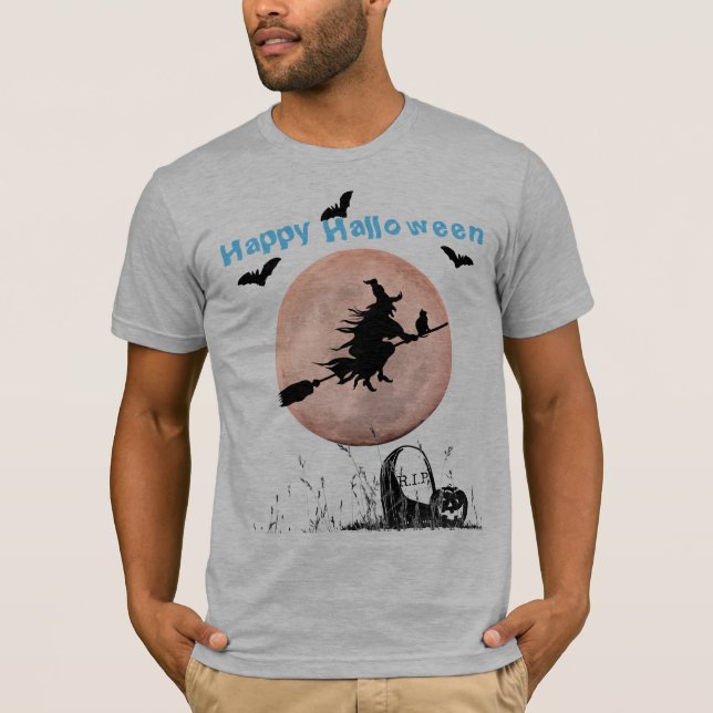 Heather Grey Halloween Witch T-Shirt (Front)