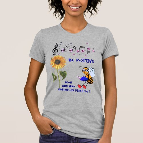 Heather Grey Sunflower Bees Positive T_Shirt