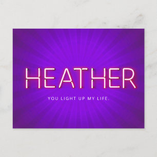 Heather in glowing neon lights postcard