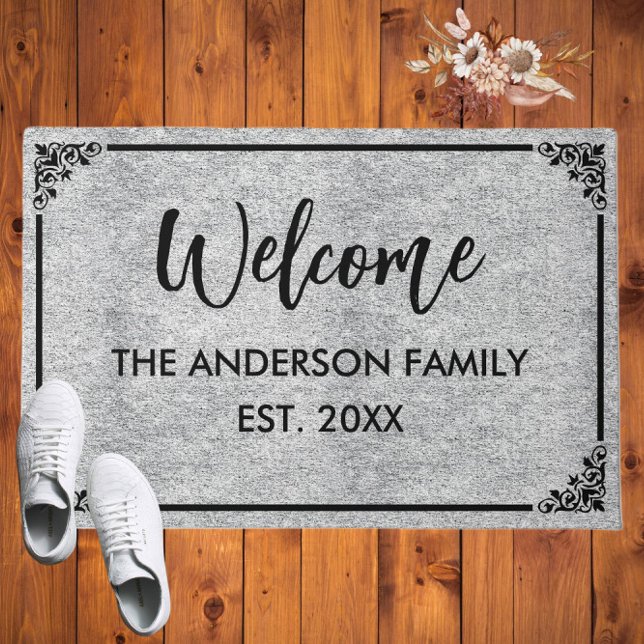 Heather | Modern Monogram The Family Name Welcome Doormat (Creator Uploaded)