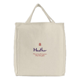 Name Meaning Tote Bags Zazzle Heather Name With English Meaning Organic Embroidered Tote Bag
