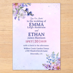 heather periwinkle plum lavender blue Wedding Acrylic Invitations