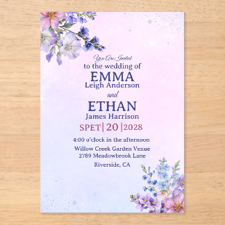 heather periwinkle plum lavender blue Wedding  Acrylic Invitations