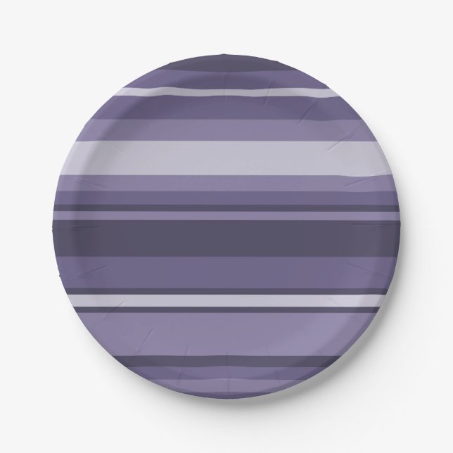 Heather purple stripes paper plates (Front)